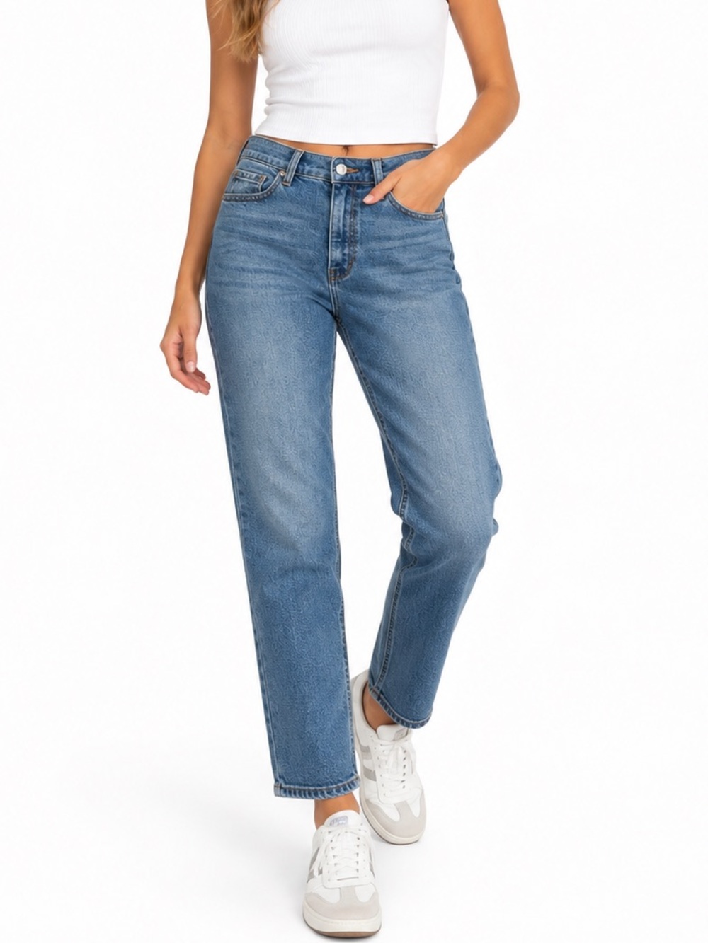Cello High Rise Straight Leg Jeans Medium Wash Size 7 Stretch Denim